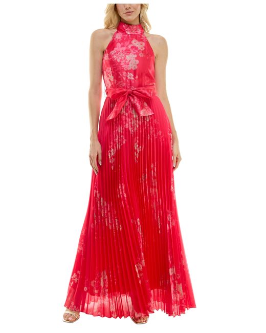 Taylor Floral-Print Pleated Gown