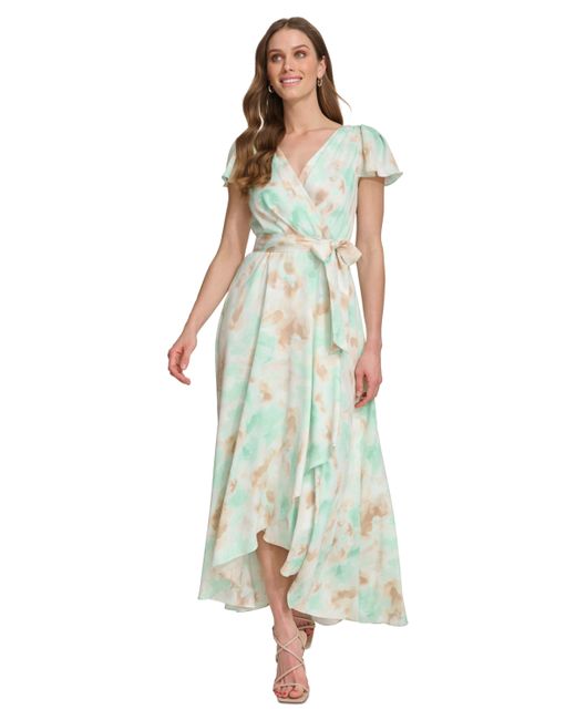 Dkny Printed Faux-Wrap Gown