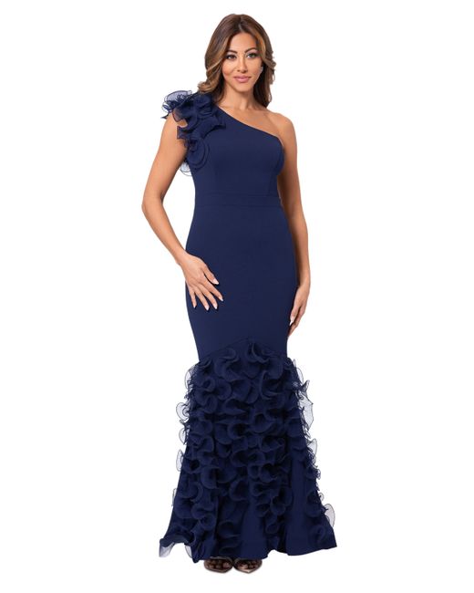 Xscape Ruffled One-Shoulder Gown