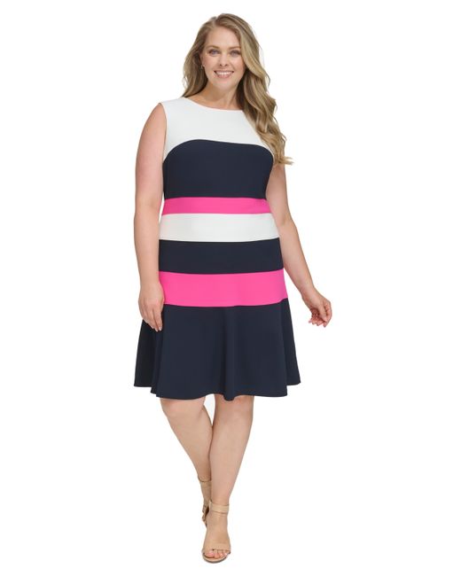 Tommy Hilfiger Plus Colorblocked Fit Flare Dress skycpt