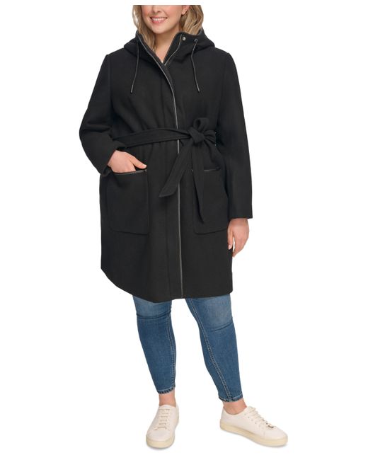 Dkny Plus Faux-Fur Hooded Belted Coat