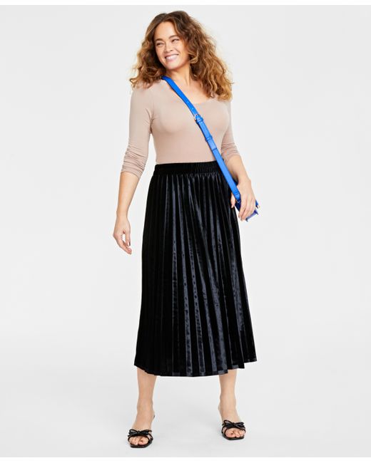 On 34th Velvet Pleated Midi Skirt Created for