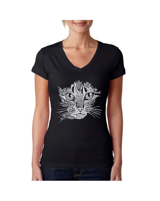 La Pop Art Word Art V-Neck T-Shirt Cat Face