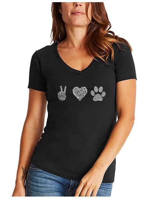 La Pop Art Peace Love Dogs Word Art V-neck T-shirt