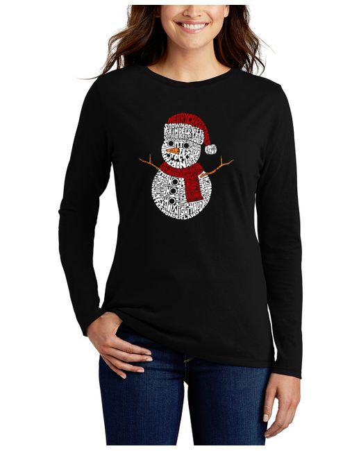 La Pop Art Christmas Snowman Word Art Long Sleeve T-shirt