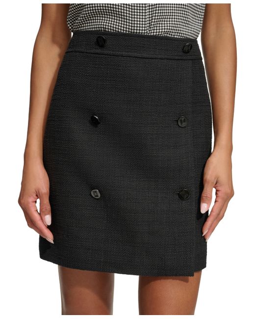Karl Lagerfeld Button Front Tweed Mini Skirt