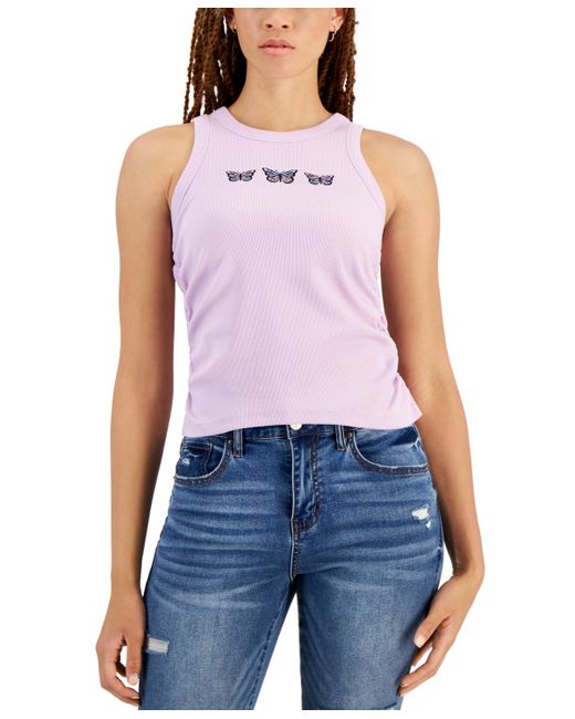 Rebellious One Juniors Embroidered Ruched Tank Top