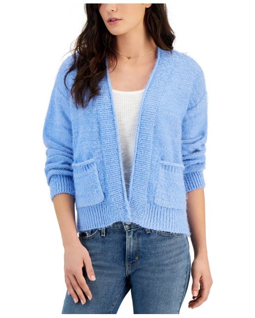 Hooked Up By Iot Juniors Open-Front Lurex Eyelash-Knit Cardigan