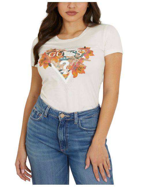 Guess Tropical Triangle Cotton Embellished T-Shirt