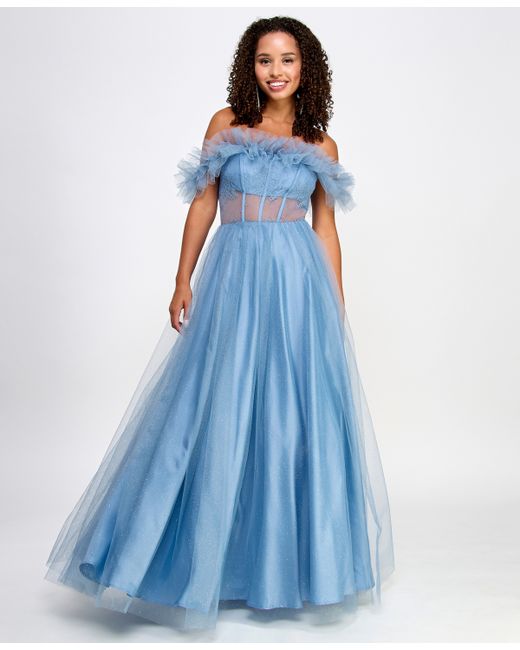 Bcx Juniors Off-The-Shoulder Glitter Tulle Corset Gown Created for