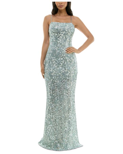 Emerald Sundae Juniors Sequined Lace Side-Slit Gown