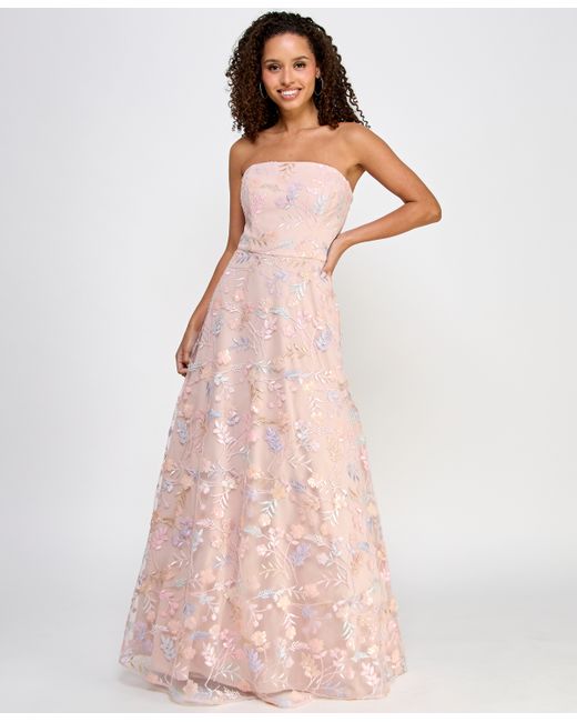 Morgan & Company Juniors Strapless All Over Embroidery and Sequin Gown Nude