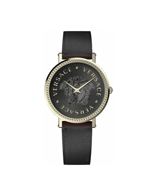 Versace Swiss V-Dollar Black Leather Strap Watch 37mm