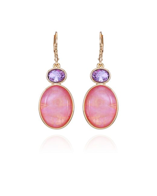 T Tahari Tone Pink and Lilac Violet Glass Stone Drop Earrings