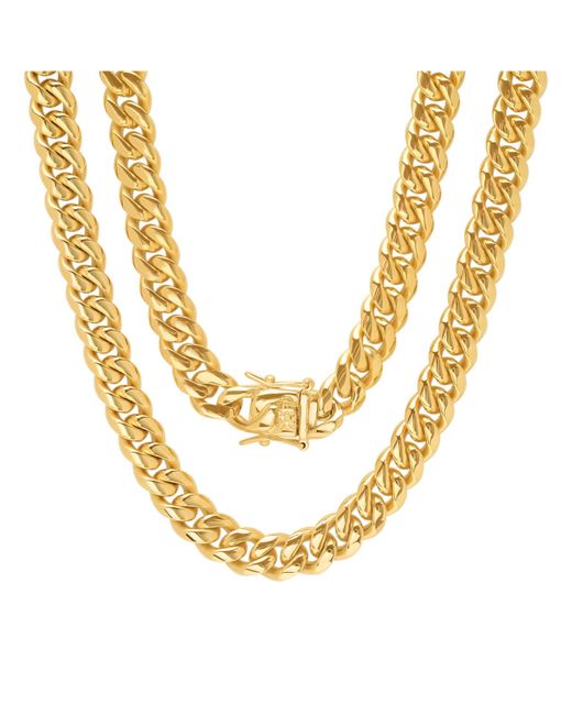 SteelTime 18k Plated 24 Miami Cuban Link Chain with 10mm Box Clasp Necklaces