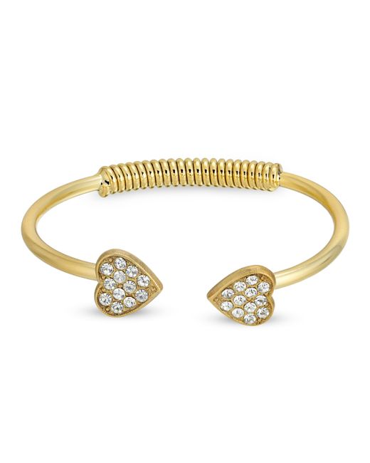 2028 14K Gold-Dipped Pave Crystal Heart Coil Spring C-Cuff Bracelet