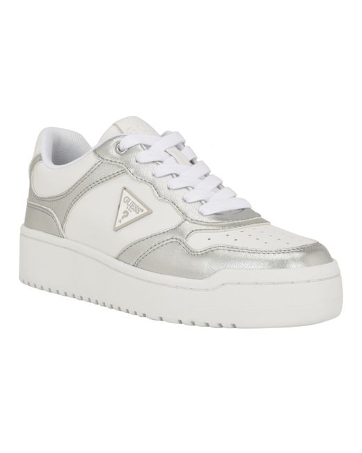 Guess Miram Casual Lace Up Sneakers with Triangle Hardware Silver Multi