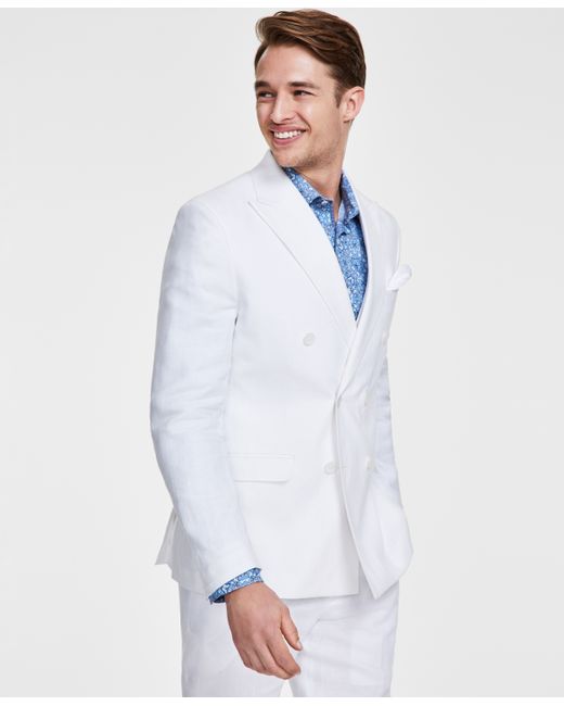 Bar III Slim-Fit Stretch Solid Linen Double-Breasted Suit Separate Jacket Created for