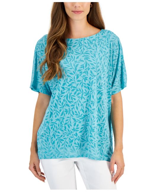 Jm Collection Printed Boat-Neck Split-Sleeve Top Created for