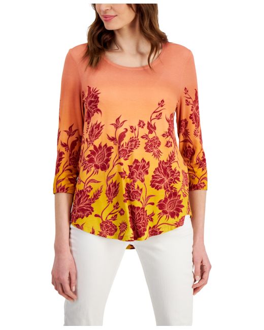 Jm Collection Printed 3/4-Sleeve Top Created for Macy