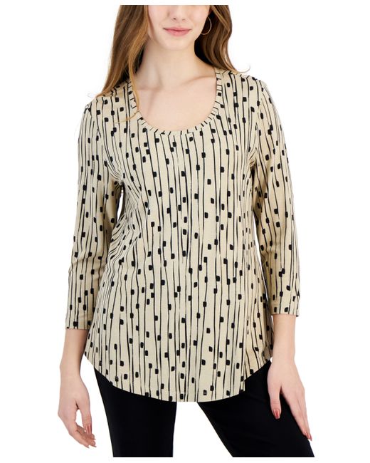 Jm Collection Petite Printed 3/4-Sleeve Rayon Span Top Created for