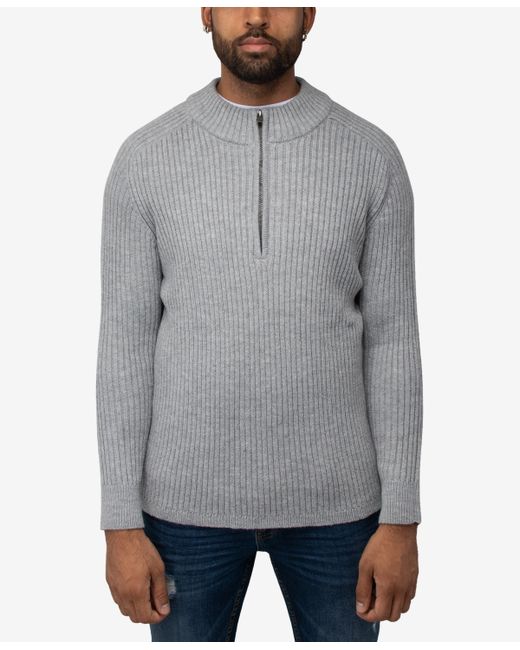 X-Ray Mens Ribbed Mock Neck Quarter-Zip Sweater
