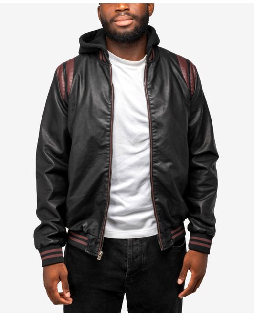X-Ray Grainy Polyurethane Hooded Jacket with Faux Shearling Lining Burgundy