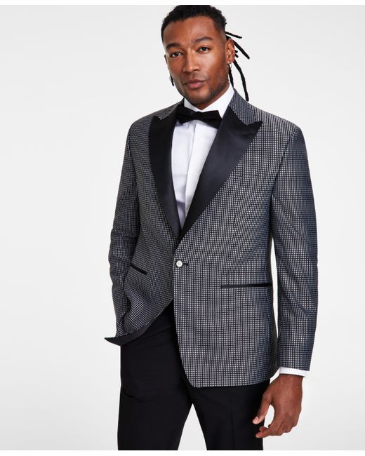 Tayion Collection Classic Fit Contrast-Trim Dinner Jacket black Check