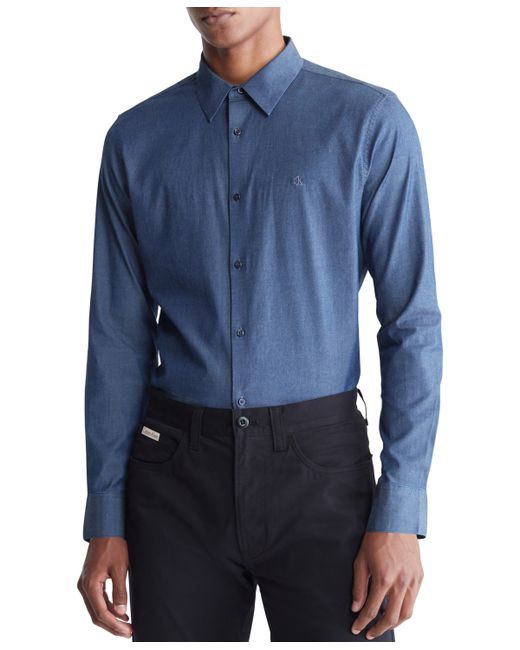 Calvin Klein Slim Fit Refined Chambray Long Sleeve Button-Front Shirt