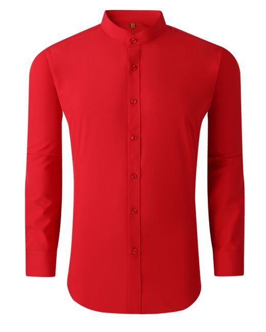 Suslo Couture Slim Fit Solid Performance Collarless Button Down Shirt