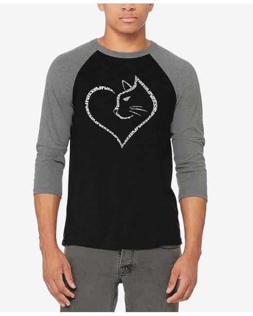 La Pop Art Cat Heart Raglan Baseball Word Art T-shirt Black