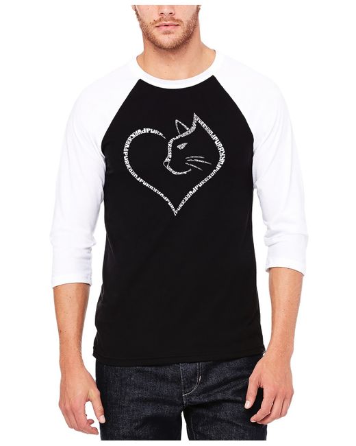 La Pop Art Cat Heart Raglan Baseball Word Art T-shirt White