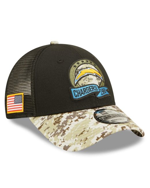 New Era Camo Los Angeles Chargers 2022 Salute To Service 9FORTY Snapback Trucker Hat