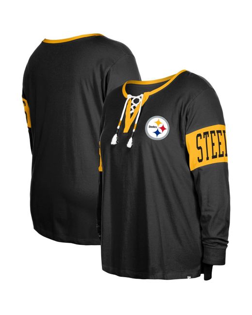 New Era Pittsburgh Steelers Plus Lace-Up Notch Neck Long Sleeve T-shirt