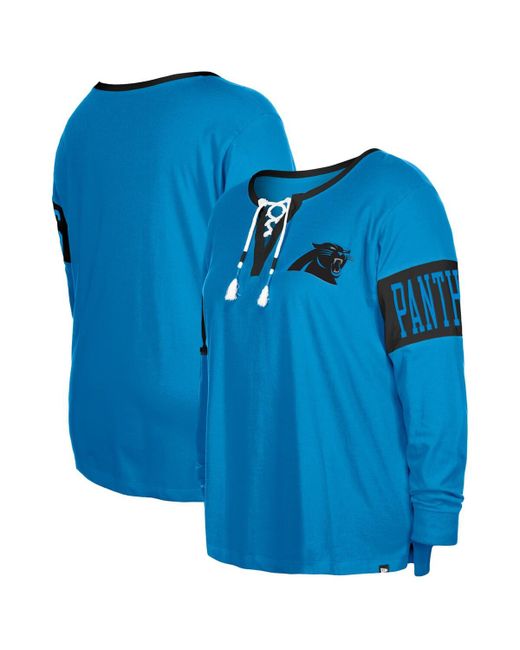New Era Carolina Panthers Plus Lace-Up Notch Neck Long Sleeve T-shirt