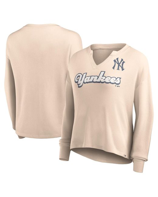 Fanatics Distressed New York Yankees Go For It Waffle Knit Long Sleeve Notch Neck T-shirt