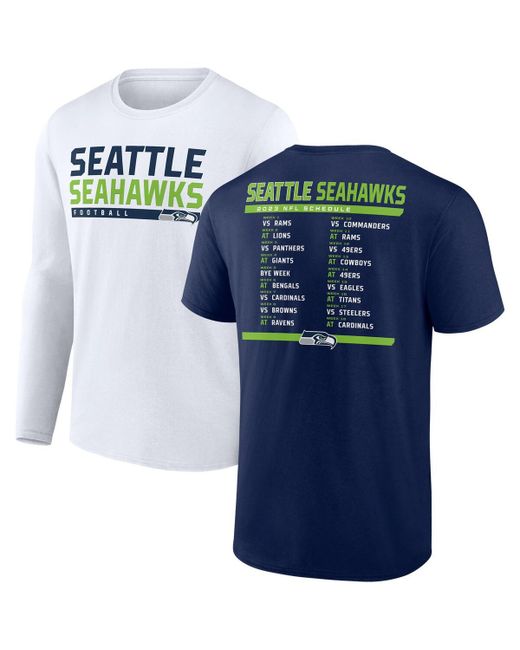 Fanatics College White Seattle Seahawks Two-Pack 2023 Schedule T-shirt Combo Set