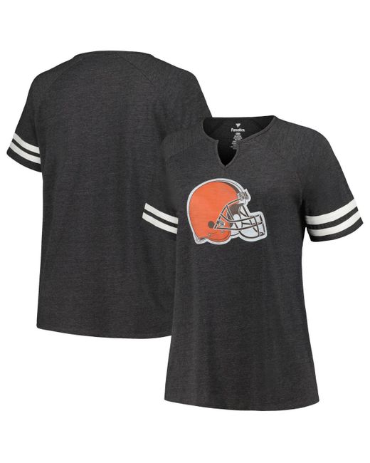 Fanatics Distressed Cleveland Browns Plus Logo Notch Neck Raglan Sleeve T-shirt