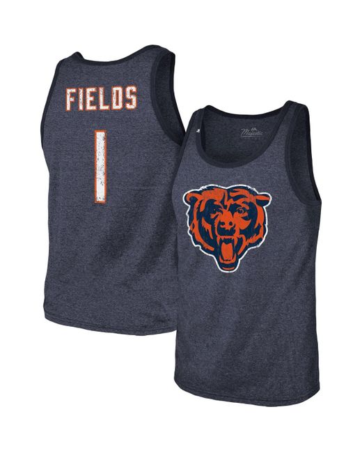 Majestic Threads Justin Fields Chicago Bears Player Name and Number Tri-Blend Tank Top