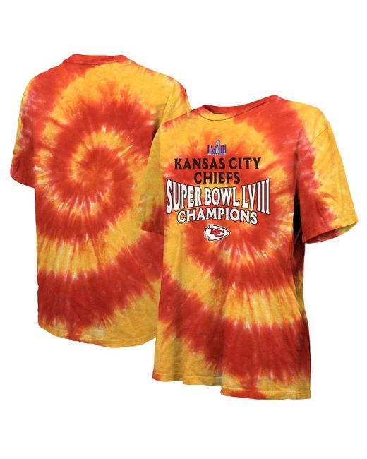 Majestic Yellow Kansas City Chiefs Super Bowl Lviii Champions Oversized Tie-Dye T-shirt