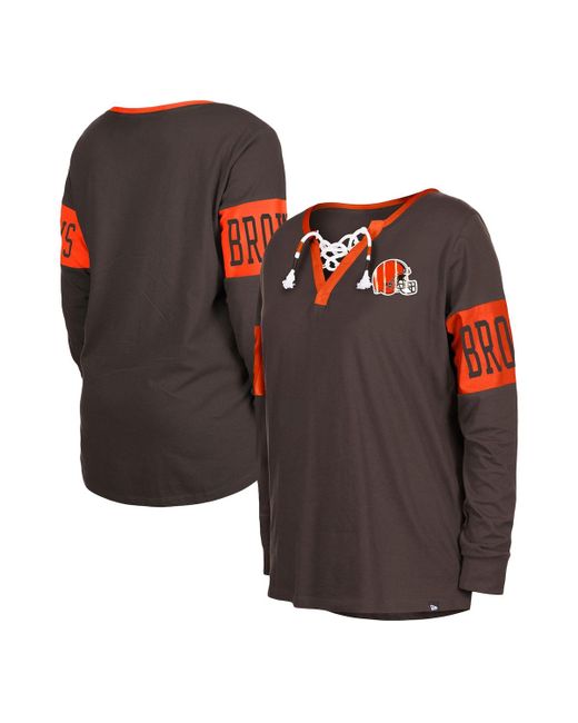 New Era Cleveland Browns Lace-Up Notch Neck Long Sleeve T-shirt