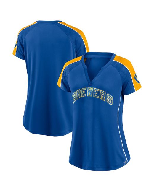 Fanatics and Gold Milwaukee Brewers True Classic League Diva Pinstripe Raglan V-Neck T-shirt
