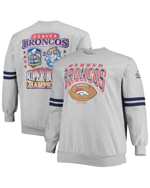Mitchell & Ness Heather Gray Denver Broncos Big and Tall Allover Print Pullover Sweatshirt