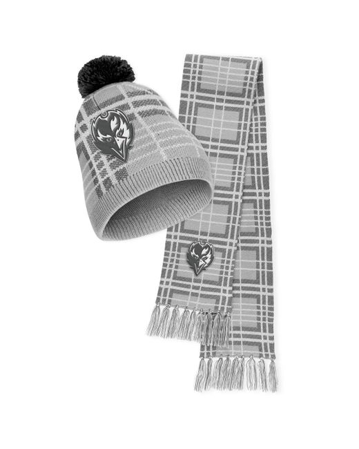 Wear By Erin Andrews Baltimore Ravens Plaid Knit Hat with Pom and Scarf Set