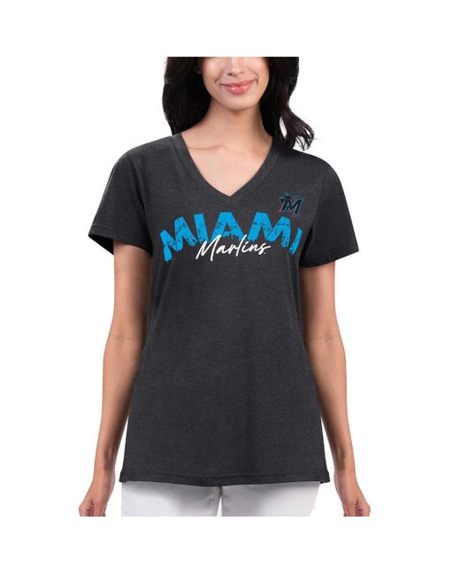 G-iii 4her By Carl Banks Distressed Miami Marlins Key Move V-Neck T-shirt