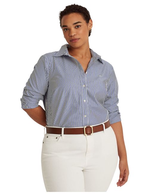 Lauren Ralph Lauren Plus Striped Easy Care Cotton Shirt White