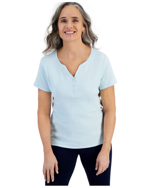Style & Co Short-Sleeve Cotton Henley Top Xs-4X Created for