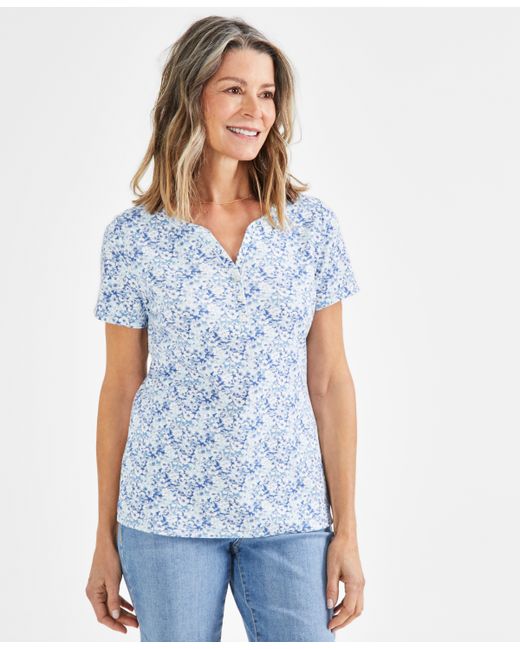 Style & Co Short-Sleeve Printed Henley Top Created for