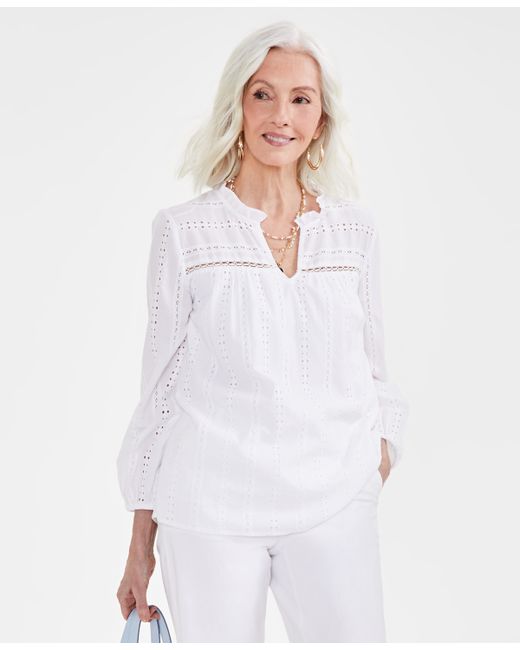 Style & Co Cotton Eyelet Split-Neck Top Created for