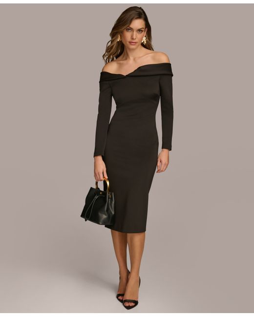 Donna Karan Folded-Neck Off-The-Shoulder Dress